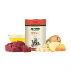 Hubertus Gold begrūdžiai konservai su jautiena, pastarnokais ir obuoliais šuniukams 400g